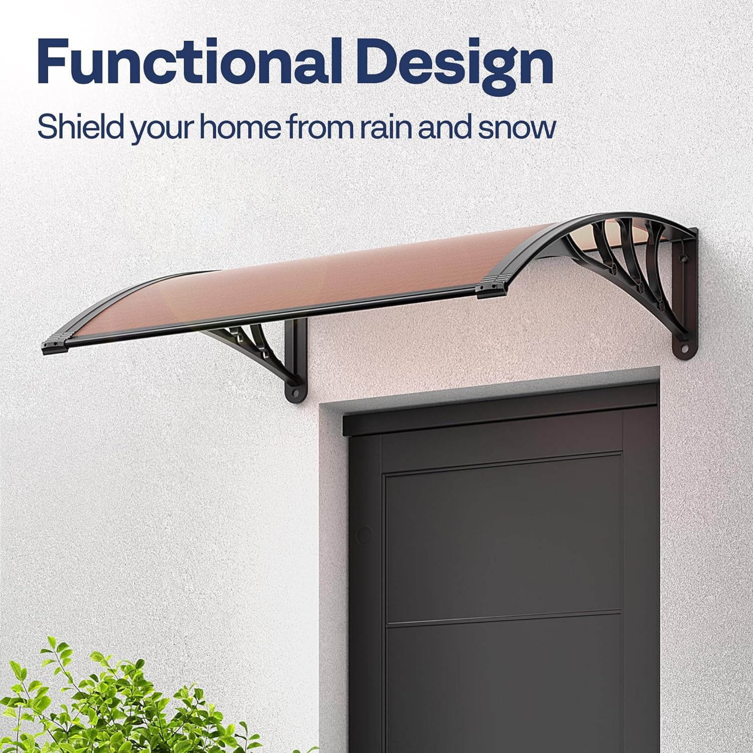 SPECSTAR Polycarbonate Window Door Awning Canopy Brown with Black Bracket 40 Inch x 40 Inch