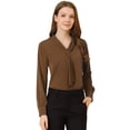 thumbnail image 1 of INSPIRAR CHIC Blusas de Manga Larga para Mujeres Camisa de Oficina de Chifón con Pliegues y Cuello con Lazo M Café, 1 of 7