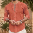 thumbnail image 2 of Mens T-shirts Male Spring And Autumn Solid Color Long Sleeve Shirt Stand Button Shirt Lady Long Sleeve Swim Men Workout T Shirts Men Summer plus Size Turtleneck Yoga Short Athletic Orange S, 2 of 5