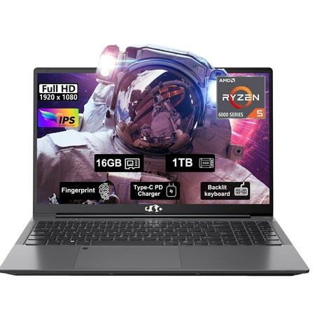 15.6 inch Student Gaming Laptop,16GB DDR5 1TB SSD 6-Cores,Fingerprint Backlit Keyboard 2 Years Warranty,AMD Ryzen 5 6600H 660M 6nm(Beat i5-12450H up to 4.5GHz)FHD IPS Business-Computer,Gray