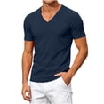 thumbnail image 6 of LEKWK V Neck T-Shirts for men Short Sleeve Casual Summer Tops Slim Fit Muscle Athletic Shirts Lightweight Breathable Basic Pullover Tees for Workout Gym Training Dark Blue XXL, 6 of 8