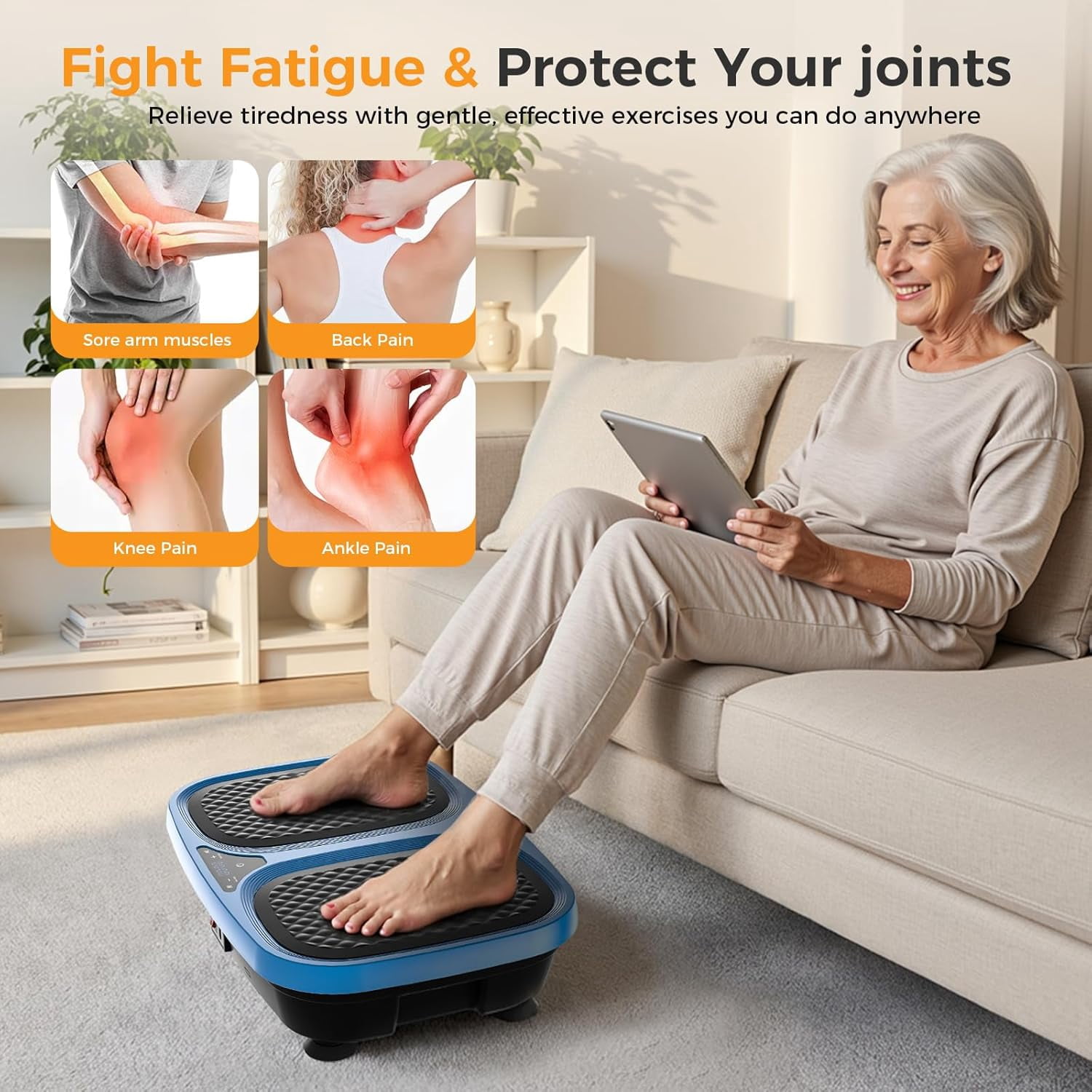 VANECL Vibration Plate Exercise Machine, 120-Level Full Body Workout Vibration Plate for Lymphatic Drainage & Weight Loss, with Remote & LED Touch Screen, 330 lbs Capacity, Men Women Universal, blue