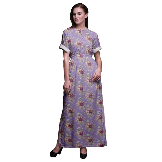 Bimba Robe Longue en Rayonne Feuilles & Floral pour Femmes Boho Plage Cocktail Fête Robe Fendue maxi-Grande