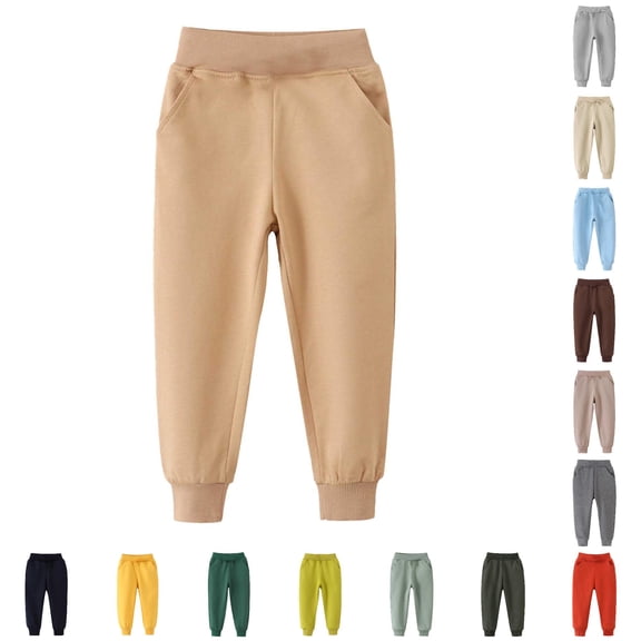Uniform Pants for Girls' Autumn Winter Style Long Pants for Kids Elastic Waist Sports Trousers Designed for Girls and Boys Khaki 4-5 Years