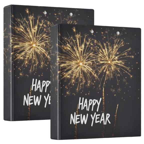joogoo Fireworks in New Year Hardcover 3 Ring Binder 1.5" Round Rings Interior Pockets Binders Organizer 2 Pack