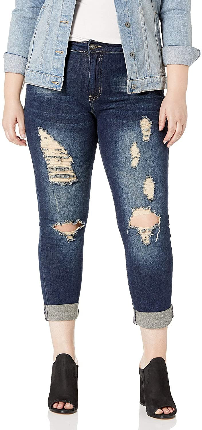 COVER GIRL Skinny Jeans Ripped Torn Distressed Repaired Womens Junior Size  1 Dark Blue High Rise - Walmart.com