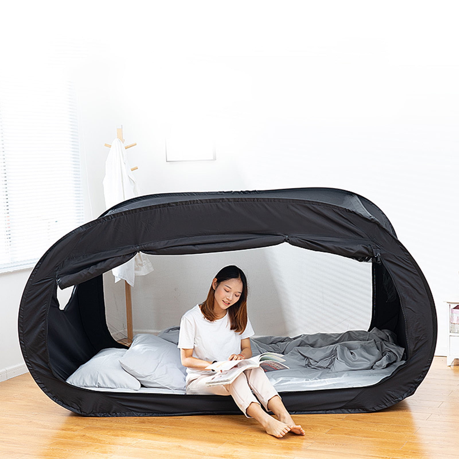 Tente De Lit Pop-up Noire – 190x90x100 Cm – Anti-moustiques & Occultante – Pour Sieste, Bureau, Camping