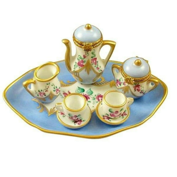 Light Blue Tea Set for Elegant Gatherings Limoges Box Porcelain Figurine