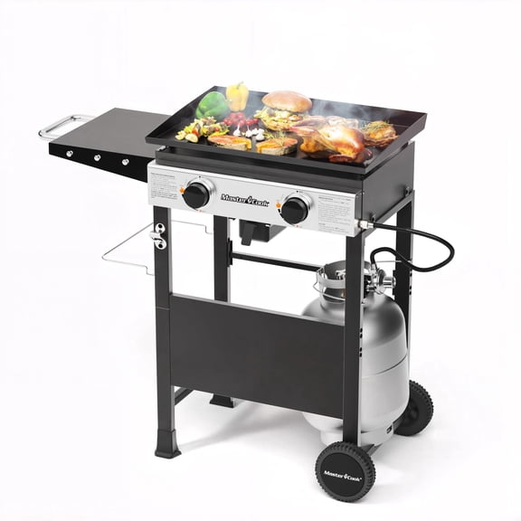 Master Cook 2-Burners Propane Griddle, Flat Top Gas Grill Griddle with Side Shelves for Outdoor BBQ, Camping
