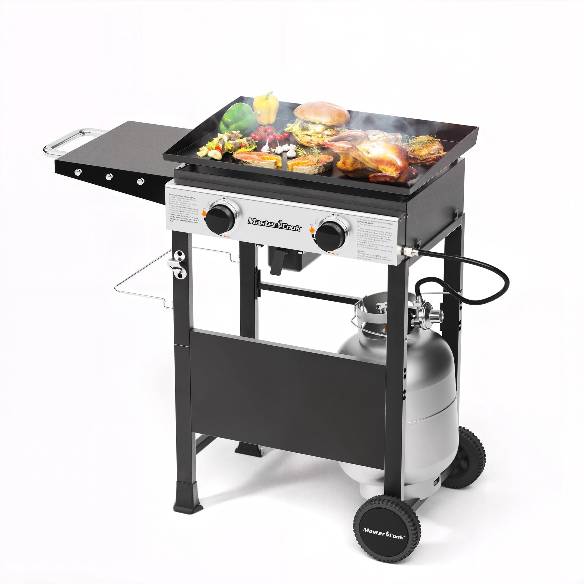 Master Cook 2-Burners Propane Griddle, Flat Top Gas Grill Griddle with Side Shelves for Outdoor BBQ, Camping