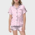 thumbnail image 3 of Kids Silk Pajamas Girls 5t Children's Easter Diy Hand Painted Comfy Short Sleeve Shirt Tops + Shorts Pants Button-Up Home Outfit Set 2 Piece Satin Pajama Outfits,4-5Y, 3 of 5