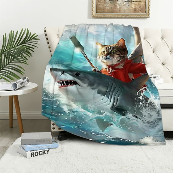 BCIIG Cute Cat Shark Warm Lightweight Blanket Soft Fleece Throw Blanket Living Rooms Sofa Decor All Seasons 40x50in