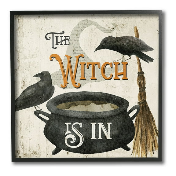 Stupell Industries Vintage Witch Is In Holiday Painting Black Framed Art Print Wall Art, 12 x 12