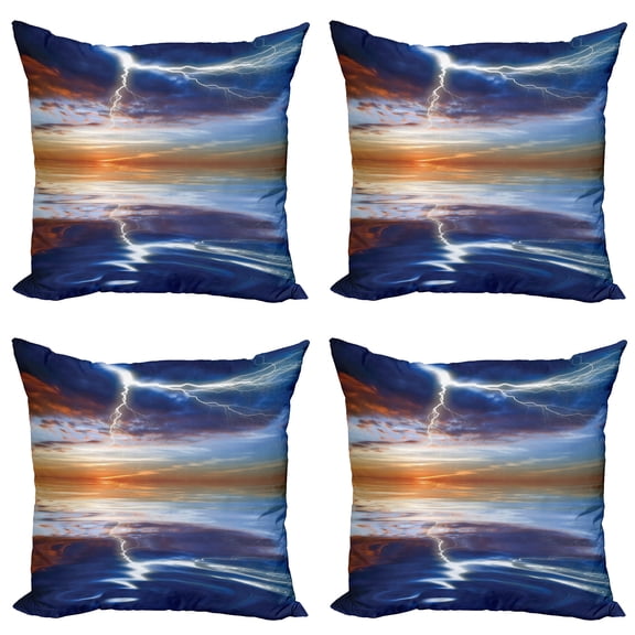 Ambesonne Ocean Throw Pillow Cover 4 Pack, Thunder over Sea Storm, 24", Orange Blue