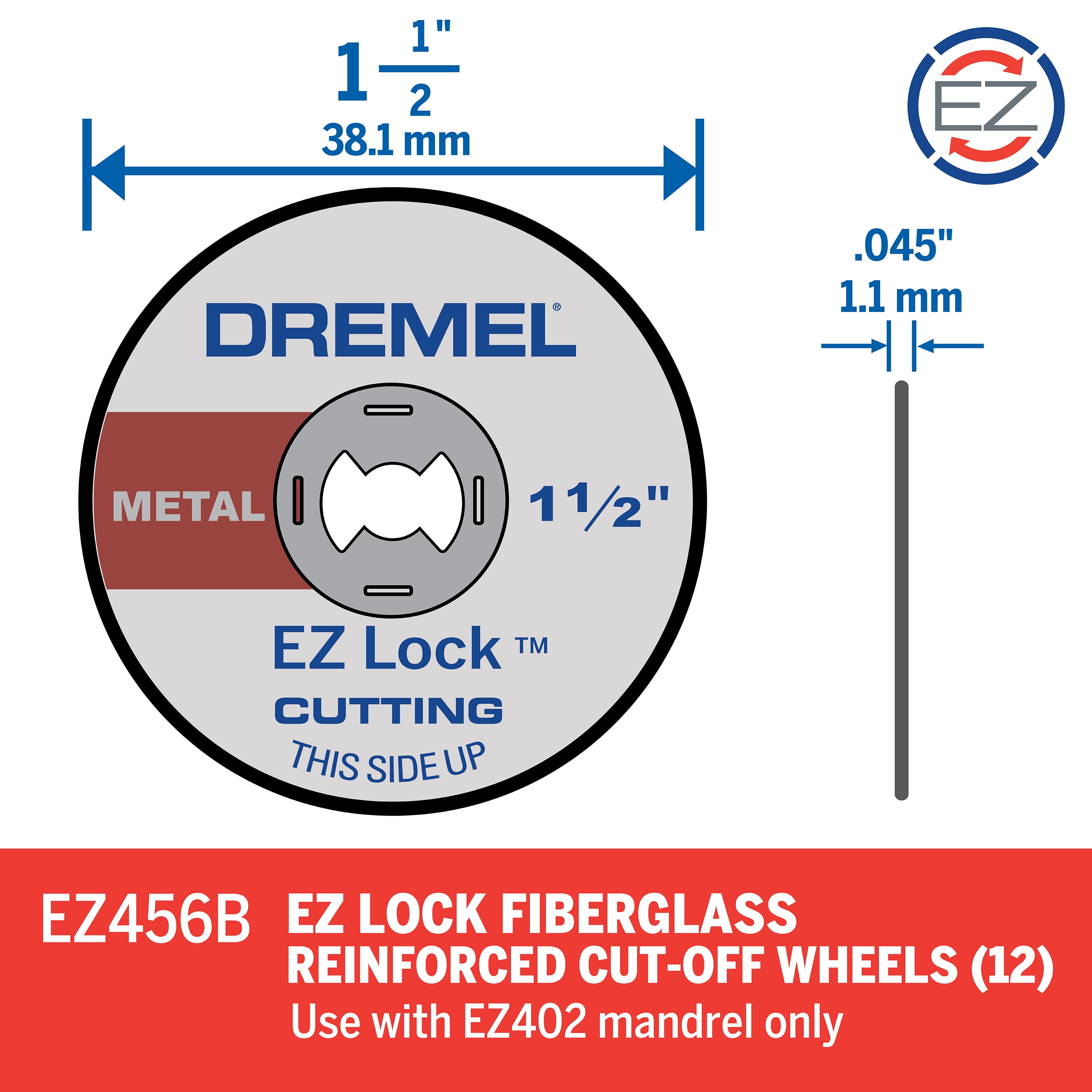 Dremel EZ456B-01 EZ Lock 1-1/2 inch Metal Cut-off Rotary Wheels for Rotary Tools, 12 Pack