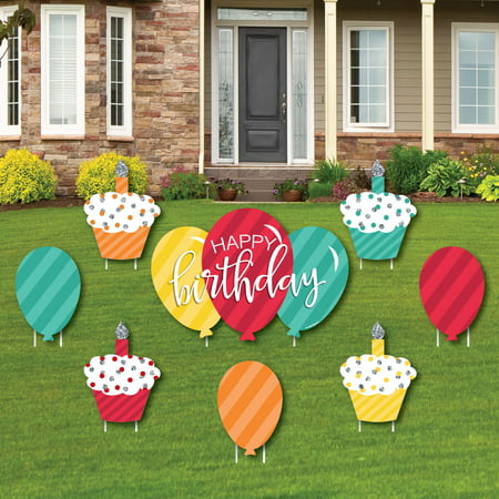 Colorful Happy Birthday  Cupcake Balloon Yard  Sign 