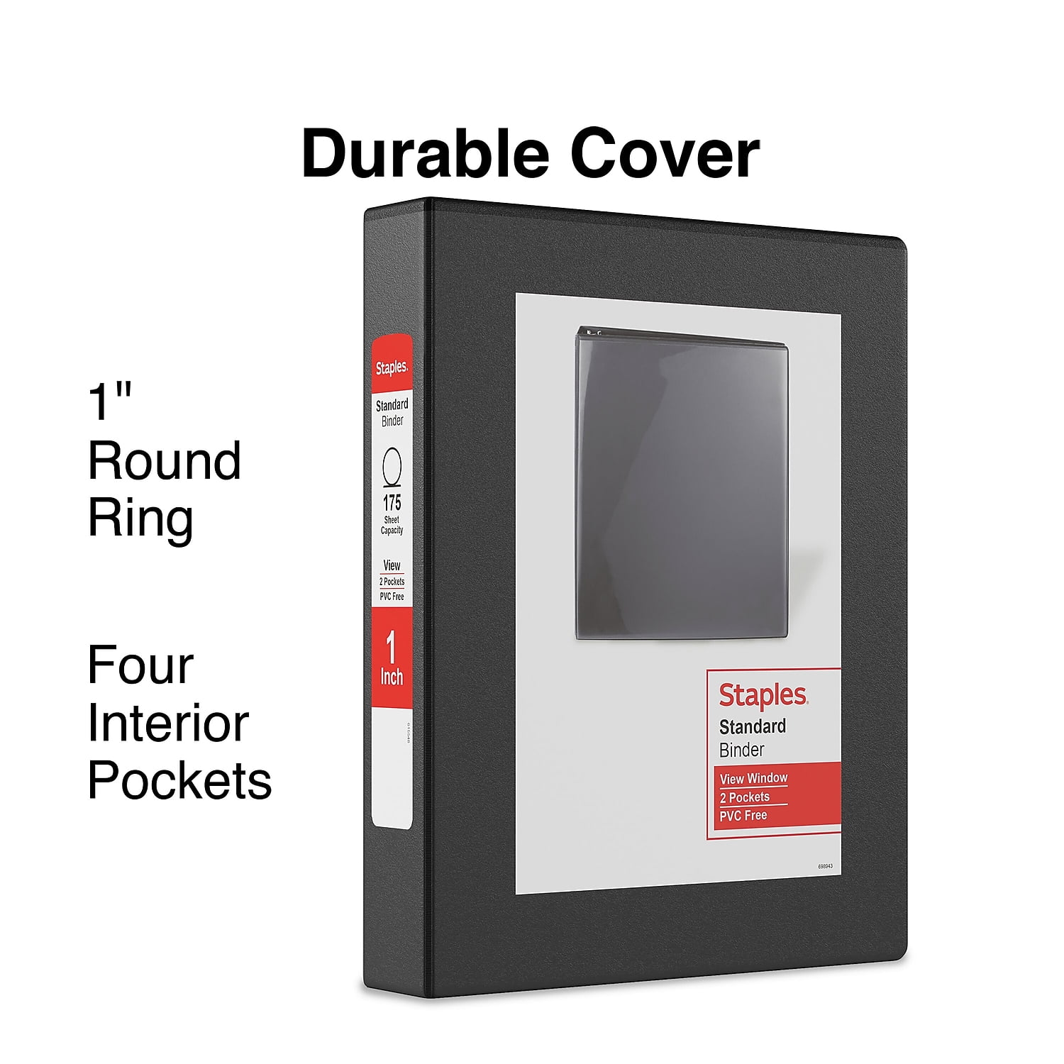 Staples 1' Standard 5-1/2' x 8-1/2' Mini View Binder with Round Rings Black 580917