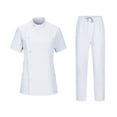 thumbnail image 1 of Conjuntos de uniforme médico para mujer, top y pantalones deportivos, ropa de trabajo médica, suave con cordón ajustable Blanco S, 1 of 9