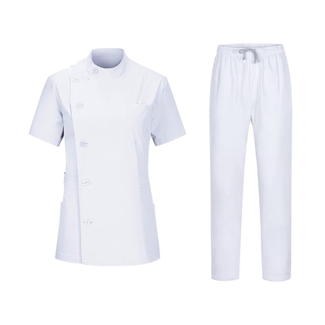 Conjuntos de uniforme médico para mujer, top y pantalones deportivos, ropa de trabajo médica, suave con cordón ajustable Blanco S