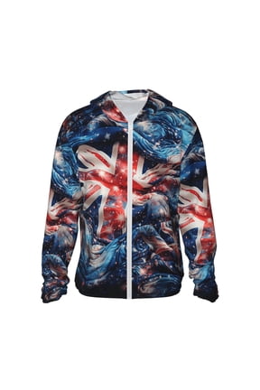 Women Men Sun Protection Hoodie Jacket Zip Long Sleeve Shirt Hiking Outdoor , Union Jack United Kingdom Flag Starry