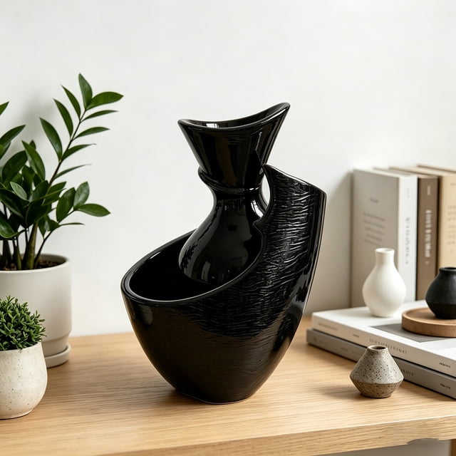 Abstract Printed Decorative Vase Irregular Textured Ceramic-Style Flower Vase for Home Office, 10 x 8 x 8 cm, 1-Piece