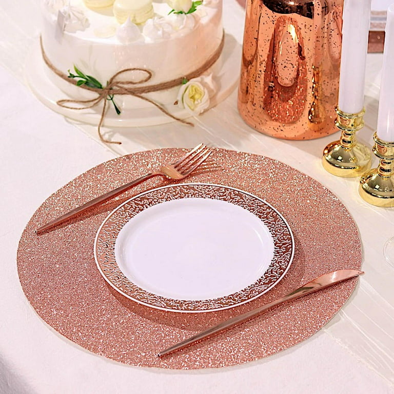 6 GOLD 13 Round Glittered Faux Leather PLACEMATS Wedding Decorations