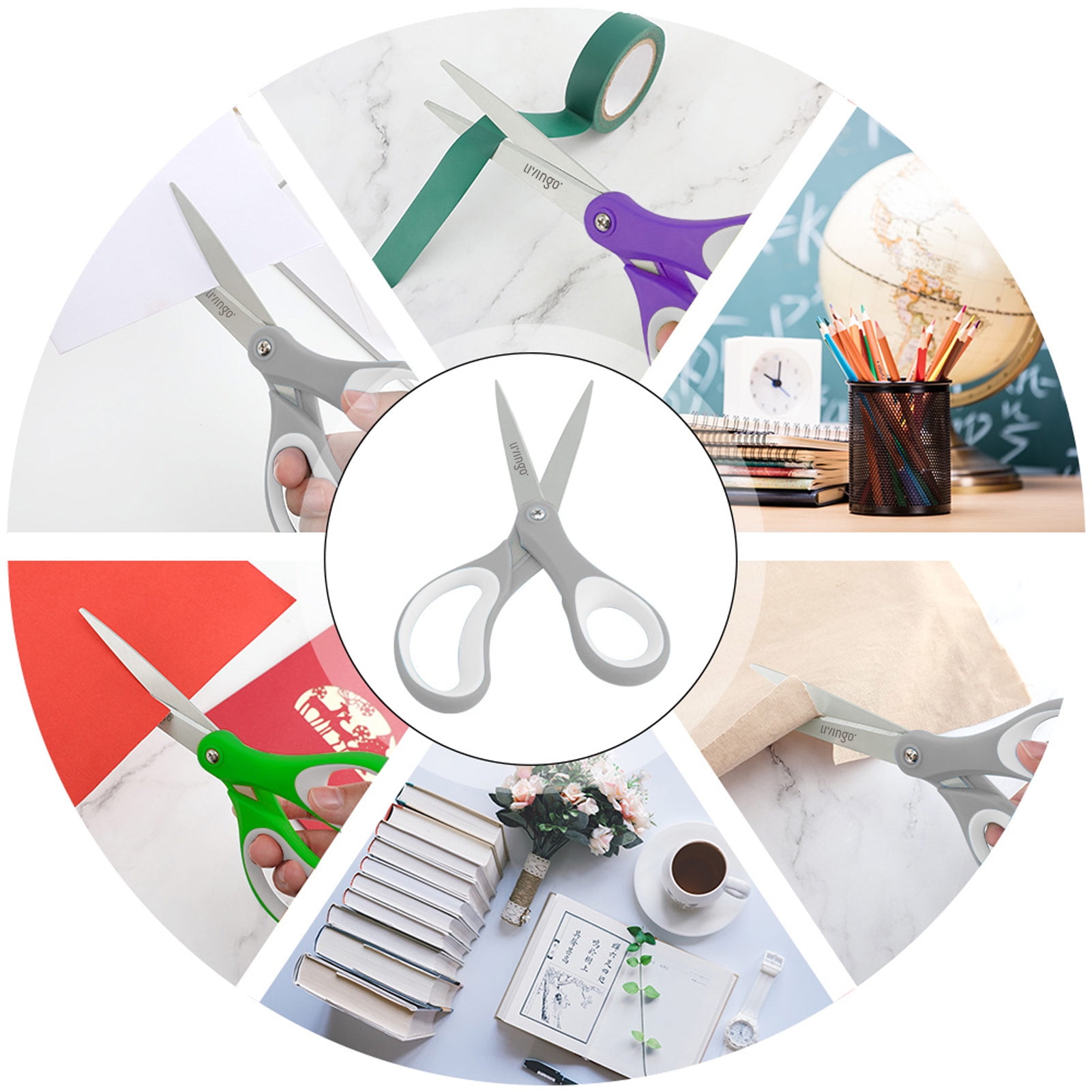 LIVINGO 24 Pack Office Scissors, Multipurpose 8” Sharp Shears Bulk for Adult Home Purple Green Gray