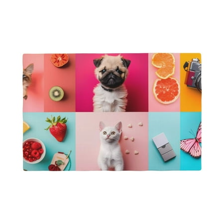 

Placemats Set of 4 / 6 Colorful Dog Cat Collage Placemats for Dining Table Indoor/Outdoors Heat Resistant Washable Placemats 18 x 12