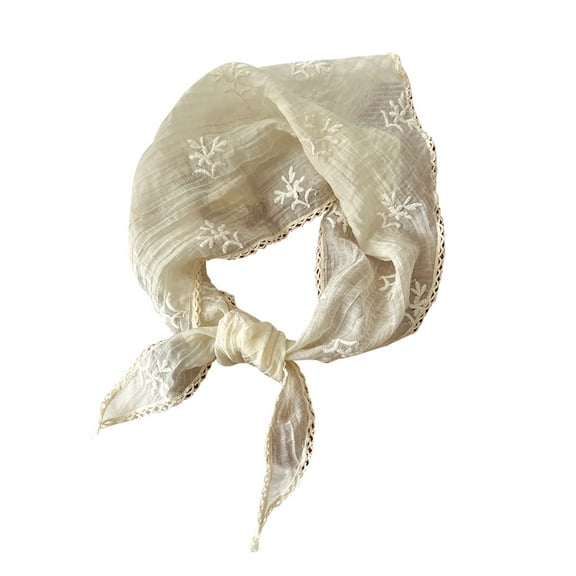 Odeerbi Cotton Linen Square Neckerchief for Women Solid Color Soft Neck Scarf Lace Scarf Outer Silk Scarf Decorative Scarf Decorative Sunscreen Headscarf Beige