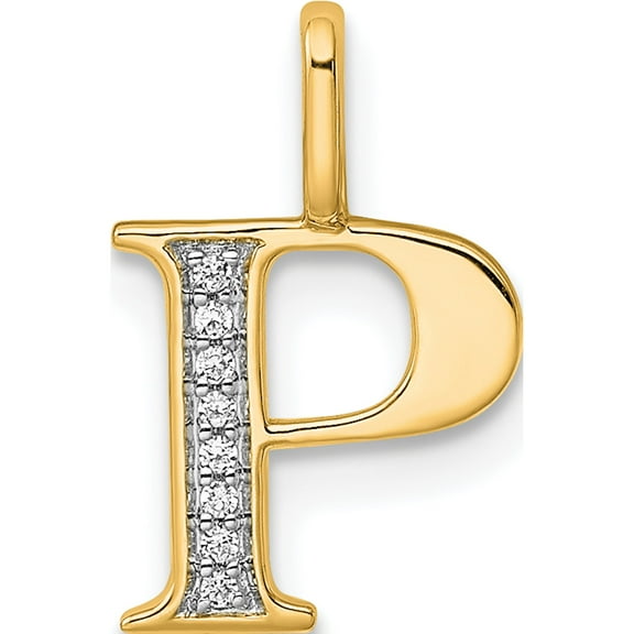 10K Yellow Gold Diamond Letter P Initial Pendant (Width 10.14) (Length 15.28) - Jbsp