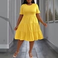 thumbnail image 3 of AURA Womens Yellow Knit A Line Midi Dress Short Sleeve Crewneck High Waist Ruffle Trim 1XL 3XL, 3 of 6