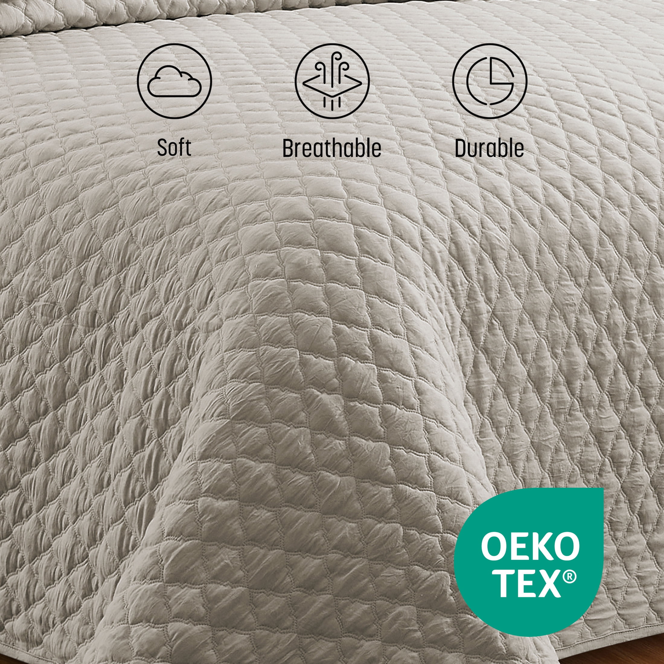 Videri Home Diamond Pattern Queen Quilt Set, All Season Lightweight Bedspread Coverlet, Soft Brushed Microfiber, Machine Washable(Gray, Full/Queen)