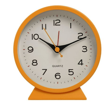 Analog Battery Operated Alarm Clock Silent No Ticking, Ascending Beeps, Snooze (Orange) BF