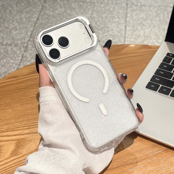 Corliven for iPhone 18 Pro Glitter Case with Kickstand, Compatible with MagSafe, Shockproof PC TPU Protective Cover, Clear