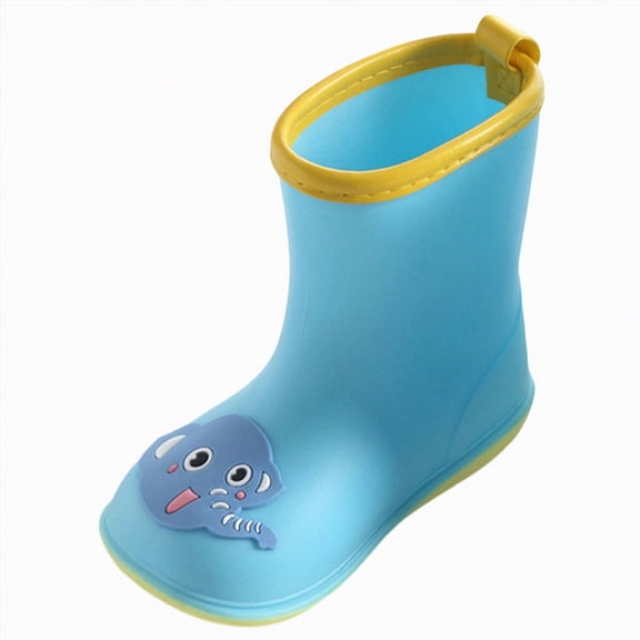 Waterproof Non-Slip Lightweight Rubber Rain Boots With Easy-On Handles For Toddler Boys And Girls Blue