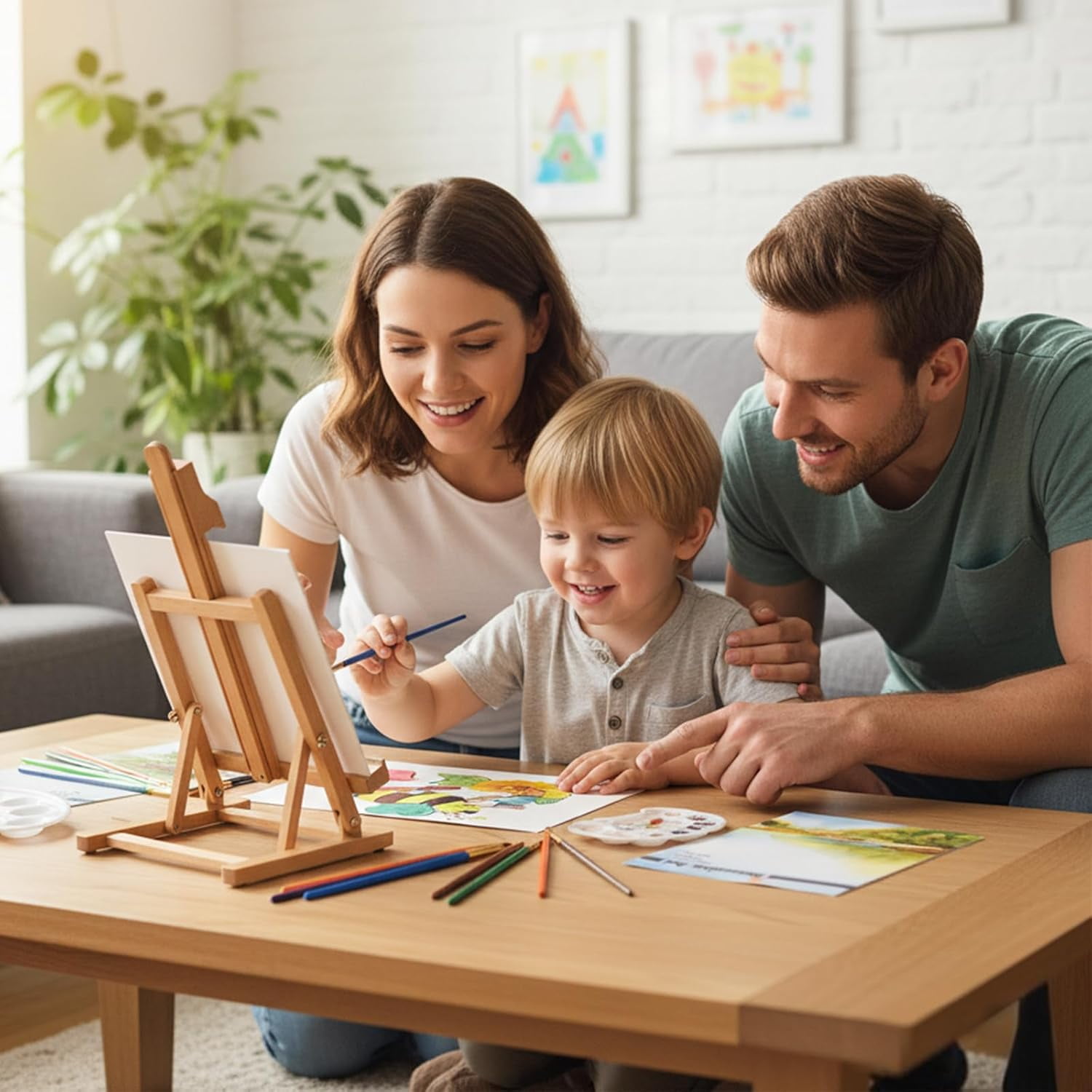 Kids Acrylic Painting Starter Kit with Table Easel, 52-Piece Art Set Including Paints, Brushes, Canvas Panels and Art Smock for Beginners