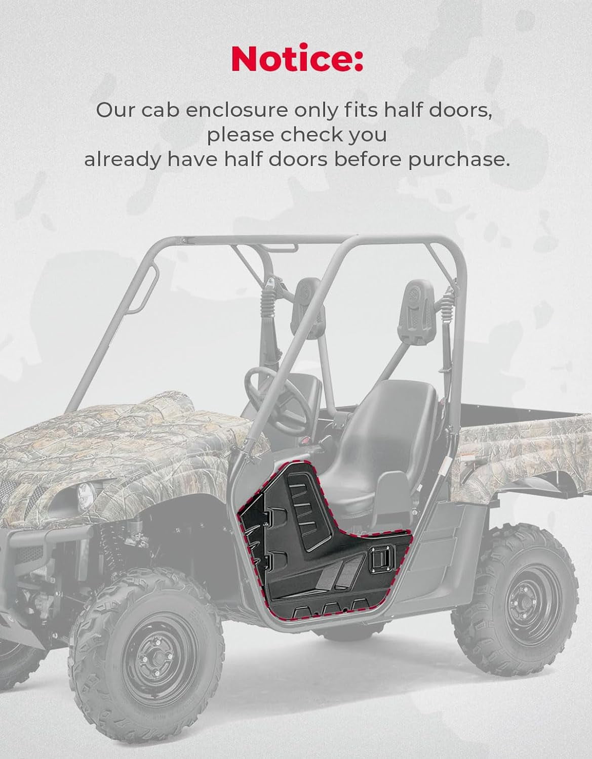 KEMIMOTO UTV Cab Enclosure for Yamaha Rhino (with half doors) 450 660 700 2004-2013 PVC Windwhield Soft Upper Doors