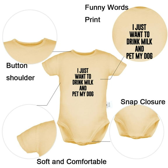 I Just Want to Drink Milk and Pet My Dog Funny Rompers For Babies, Newborn Baby Unisex Bodysuits, Infant Jumpsuits, Toddler 0-24 Months Kids One-Piece Oufits (Yellow, 0-6 Months)