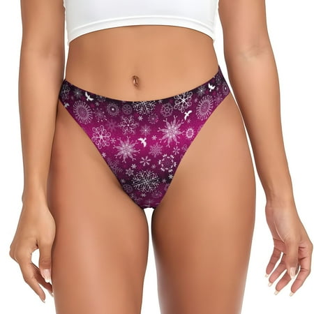 Qokaie Snowflakes And Christmas Printed Women s Cotton Thong Underwear  Sexy Breathable Panties G-string-3X-Large
