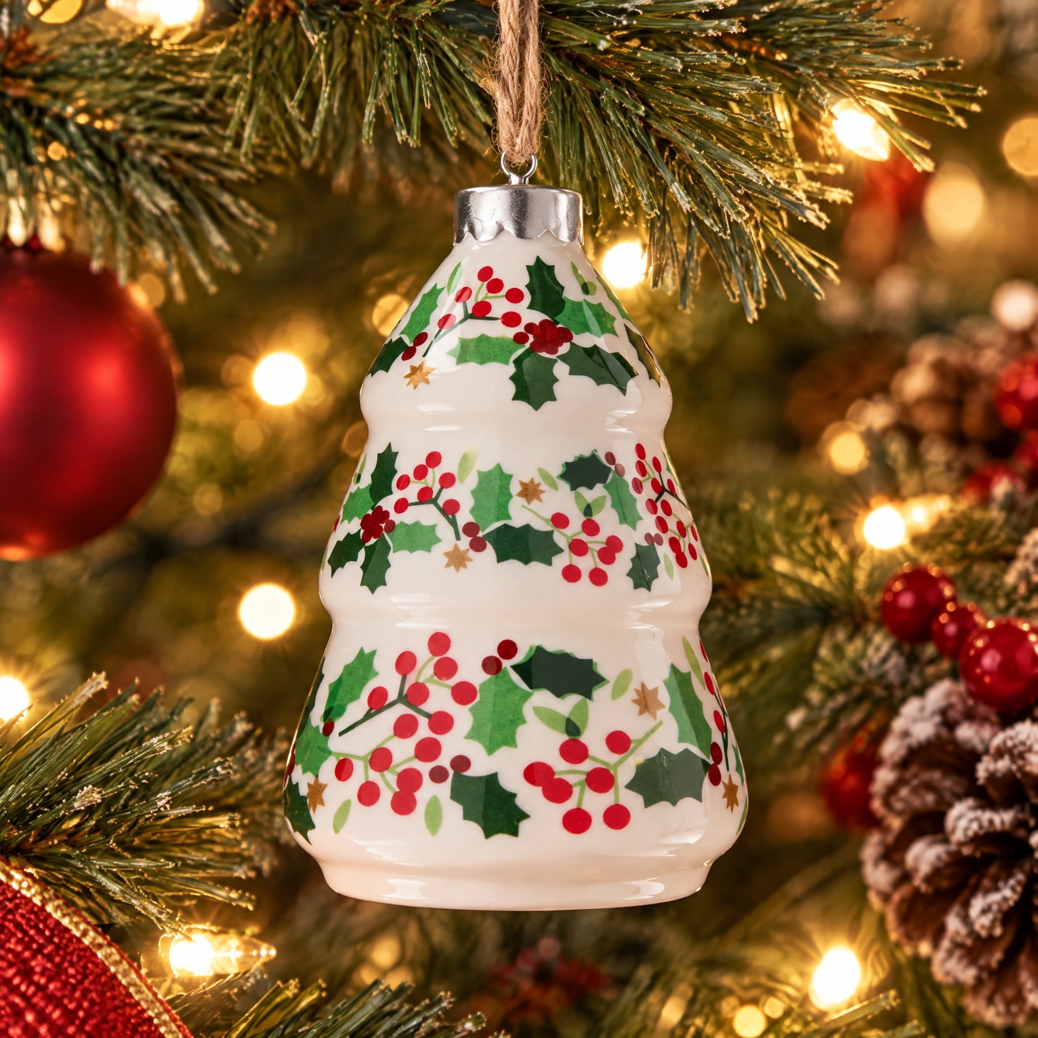 Red/Green/White Mini Ceramic Tree Christmas Ornament, 4.5", by Holiday Time