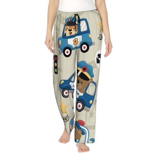 Balery Animals Driving Police Car Pantalones de pijama para mujer, pijamas ultraligeros, pantalones de estar por casa-Small