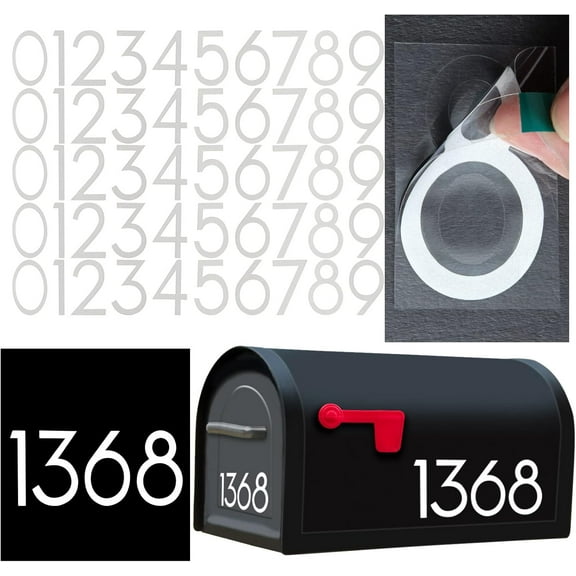 Genreen Reflective Mailbox Numbers for Outside - 5 Sets House Address Numbers with Sticky Tabs, Easy Install & Night Visible (0-9)