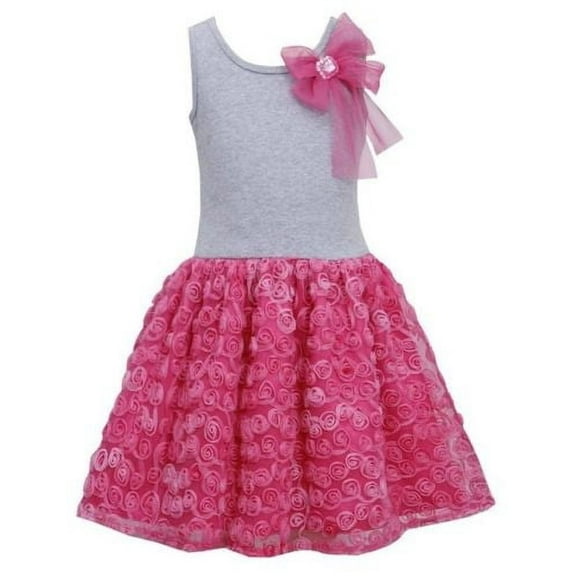 Bonnie Jean Girls Pink Bow Shoulder Bonaz Rosette Mesh Overlay Dress 4T