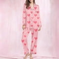 thumbnail image 2 of Tnhcen Women's Valentine's Day Pajamas 2 Piece Set, Heart Print Long Sleeve Button Front Sleepwear with Pockets Soft Milk Silk Cozy Pajamas for Women Size S - 2XL, 2 of 8