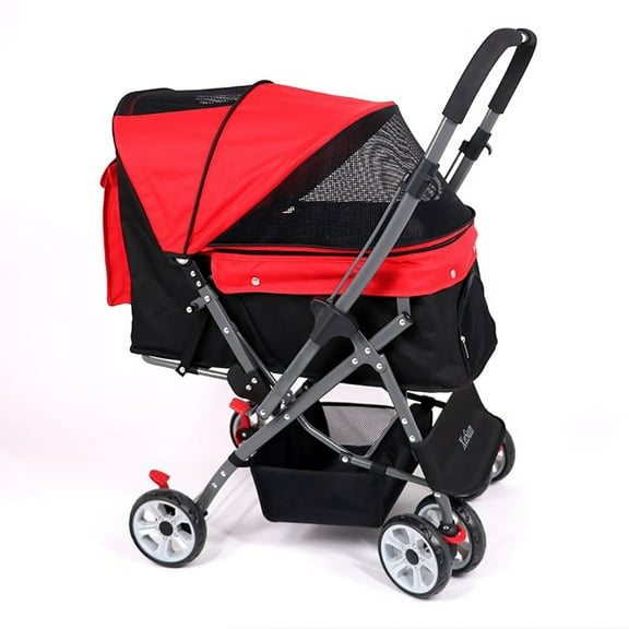 XeSun Pet strollers, 4 Wheels Pet Stroller, Easy-Fold Puppy Cage Jogger Stroller