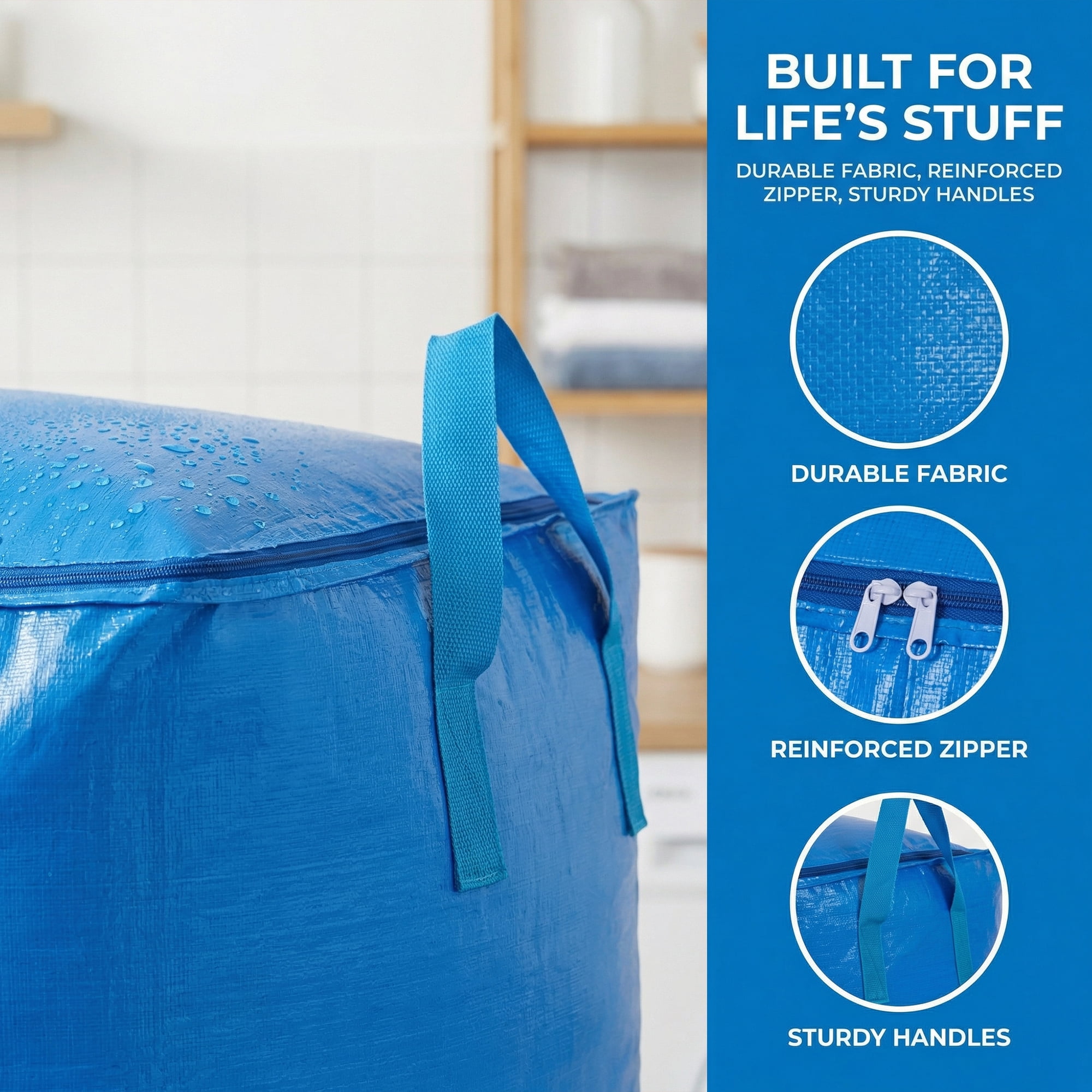 Unique Bargains Clothes Storage Bag with Handles Blue 23.6"x19.7"x23.6"