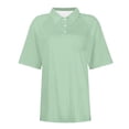 thumbnail image 5 of Soyumi Casual Short Sleeve Linen Shirts for Women, V Neck Button Down Blouse Short Sleeve Office Work Tops Vintage Vacation Tees Shirt Blouse Tops, Mint Green, 5 of 7