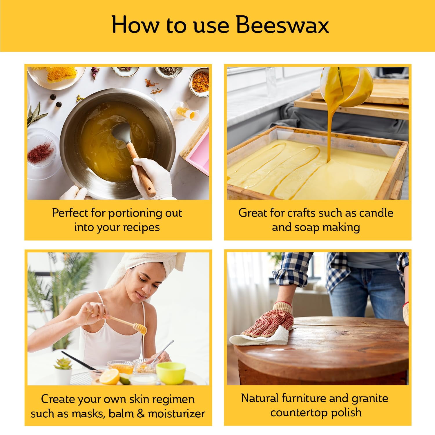 Mickelberry   Beeswax – 1 lb Solid Block Grade A Yellow – Pure, Sustainably Sourced Beeswax for Skincare, DIY, and Crafts – Made in The