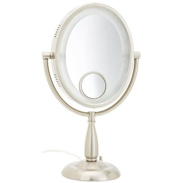 Oval Halo Lighted Vanity Mirror, Brushed Nickel Oval Vanity Mirror With Lights