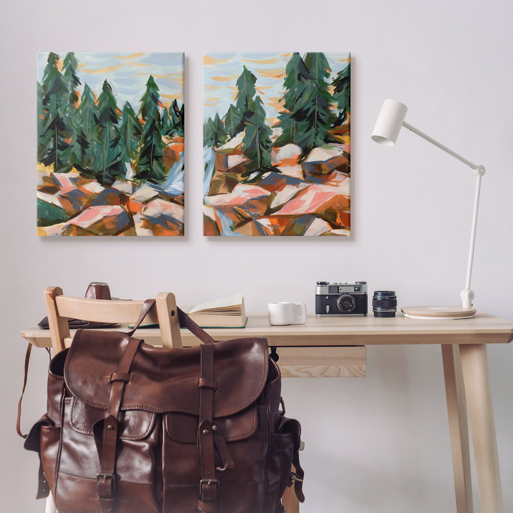 Stupell Geometric Abstract Forest Foliage Landscape Landscape Painting Gallery Wrapped Canvas Print Wall Art, Set of 2